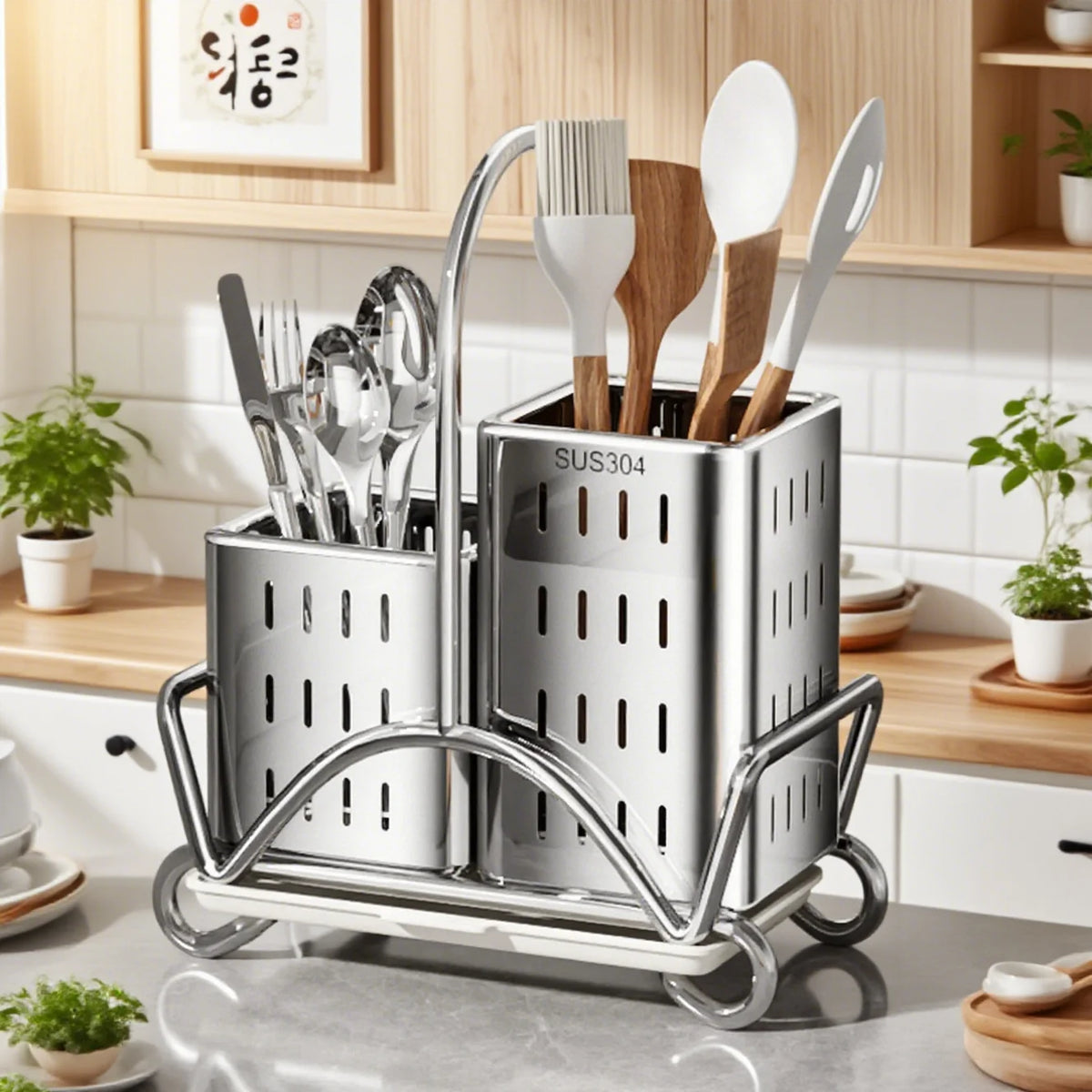 organisateur cuisine argenté perforations moderne supports vaisselle rangement ustensiles transparent hollow holes
