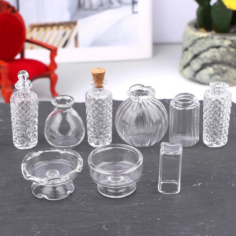 miniatures bouteilles verre transparent texturé vintage bouchons liège couvercle verre