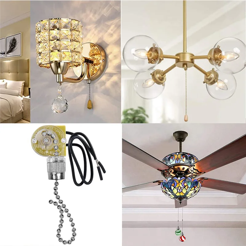 interrupteur chaîne ventilateur jaune argenté doré plastique métal utilitaire deux chaînes câbles électriques