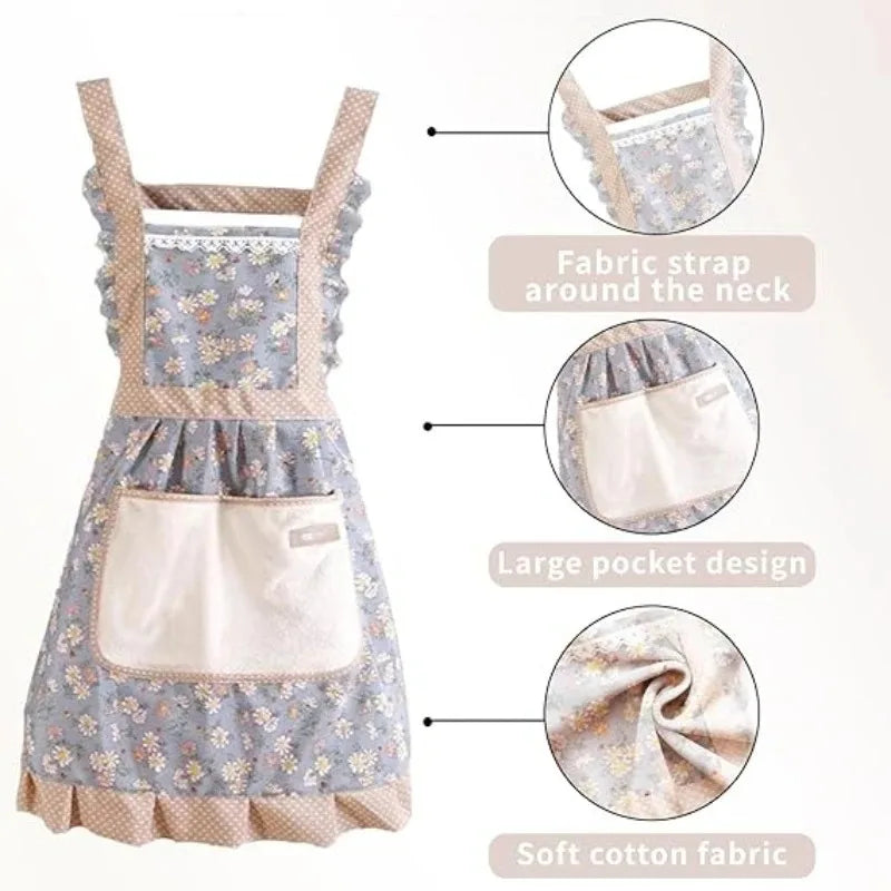 tablier cuisine fleur rose vert pois poche grande épaulettes réglables princesse
