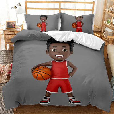 Housse de couette sport basket pour ado garçon en polyester noir