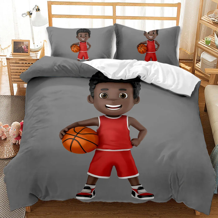 Housse de couette sport basket pour ado garçon en polyester noir
