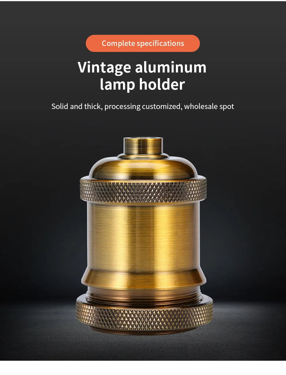 support lampe vintage or noir vis fixations embouts protection base e26 e27 led cfl