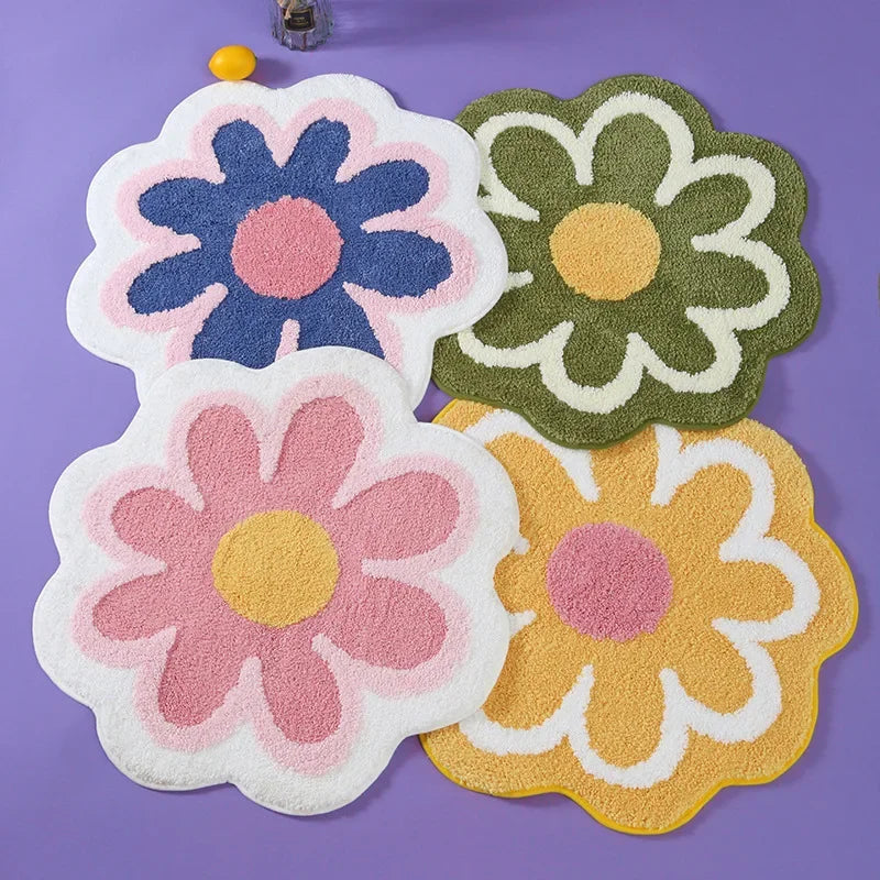 tapis sol décoratif fleurs motif moderne doux antidérapant intérieur salon salle bain cuisine