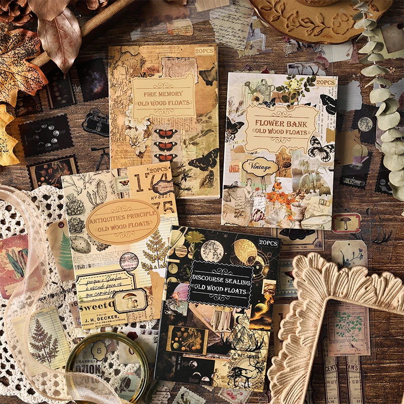 étiquettes décoratives vintage motifs floraux papillons texte ancien adhésif scrapbooking fournitures travaux manuels set