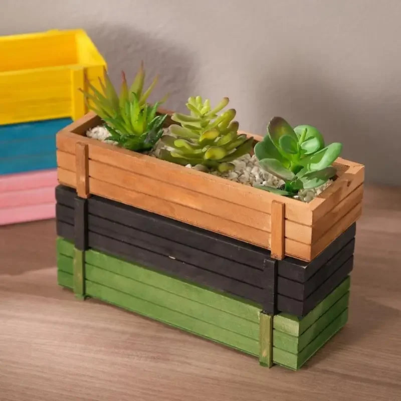 bac fleurs bois naturel vert noir bleu moderne rustique plante artificielle gravier