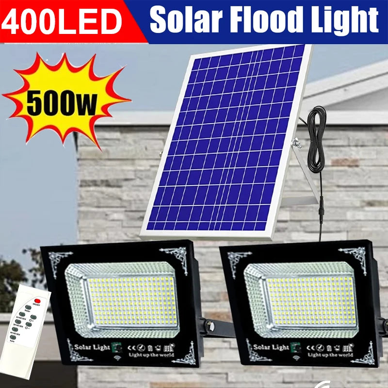 lampe solaire led moderne extérieure deux têtes ip65 rechargeable télécommande fixations murales panneau solaire