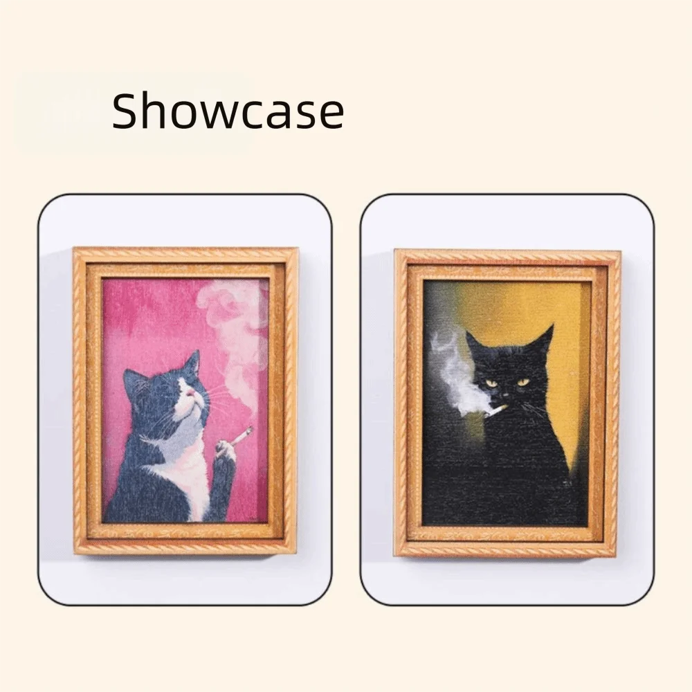 cadre photo aimant chat dessin animé bois naturel classique fumée animal compagnie magasin unique