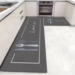 tapis cuisine gris bleu marine doré motif fourchette ours moderne imperméable lavable non glissant