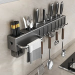 organisateur mural cuisine gris couteaux baguettes serviettes rangement multifonctionnel moderne minimaliste