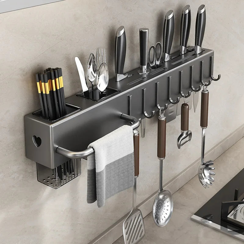 organisateur mural cuisine gris couteaux baguettes serviettes rangement multifonctionnel moderne minimaliste