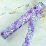 ruban décoratif dentelle sequins fleurs 4cm bleu vert rouge rose or argent partie