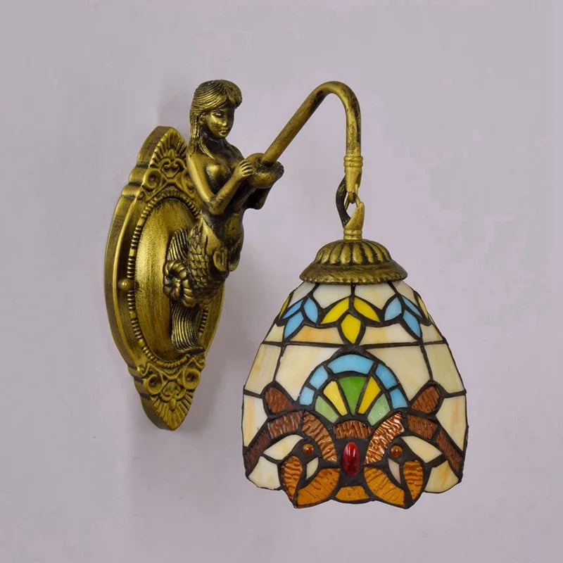 lampe murale vitrail tiffany sirène chambre cuisine vintage floral métallique