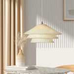 lampe suspendue moderne beige clair bord doré chaîne métallique 40cm 50cm 60cm lumière chaude