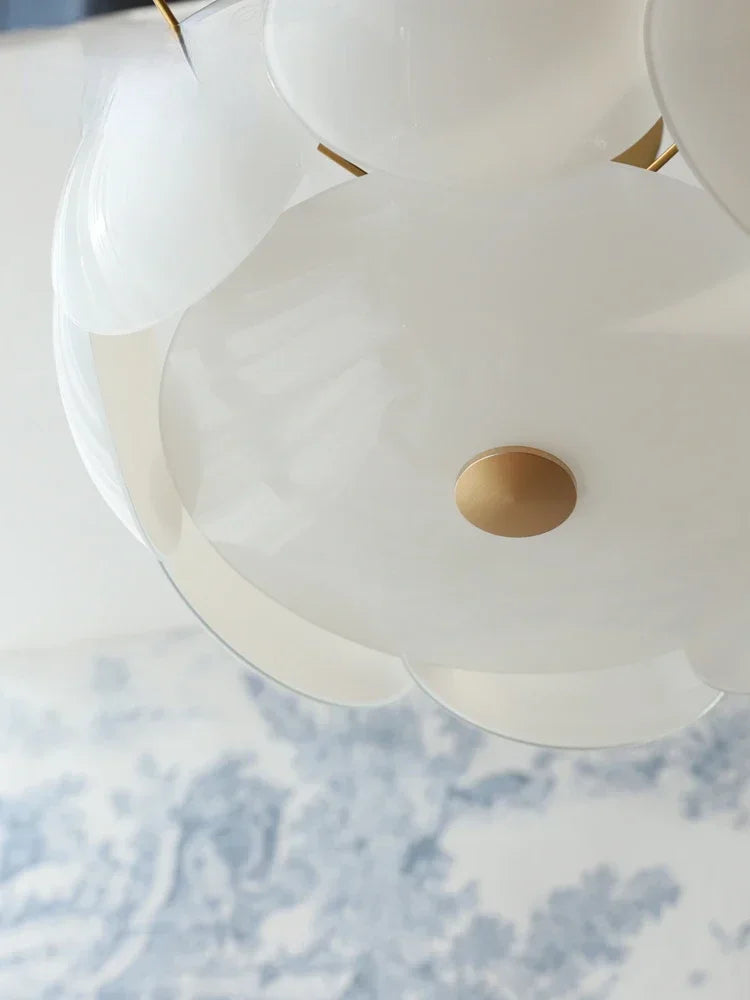 suspension lumineuse moderne blanc doré ronds translucides cuisine salle manger chambre coucher
