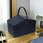 boîte maquillage simili cuir rouge marron noir bleu classique poignée portable organisateur utilitaire