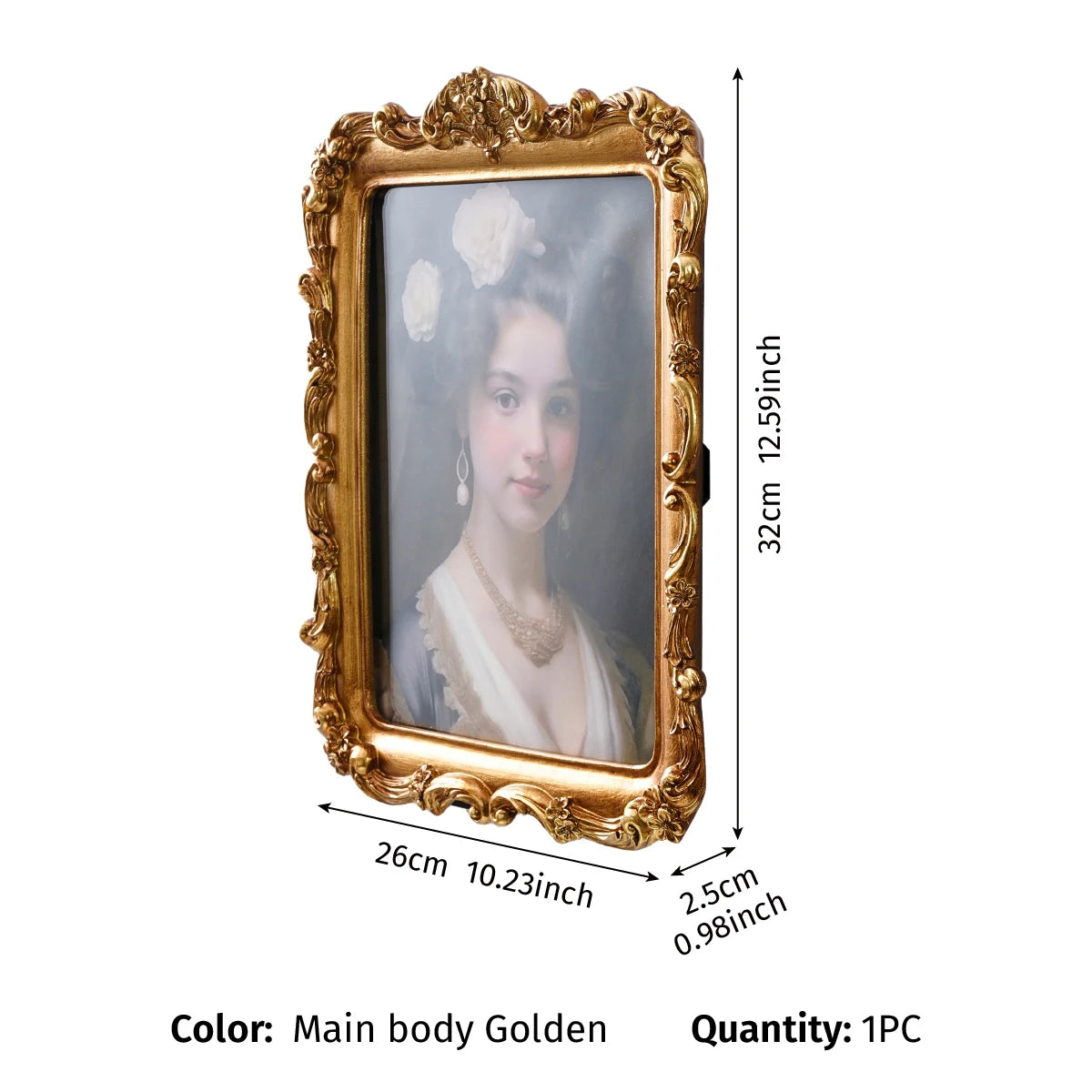 cadre photo or baroque ornements floraux classique moderne rectangle mural gravé