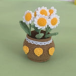 décoration intérieure pot fleurs tricotées marron jaune blanc vert anniversaire mariage