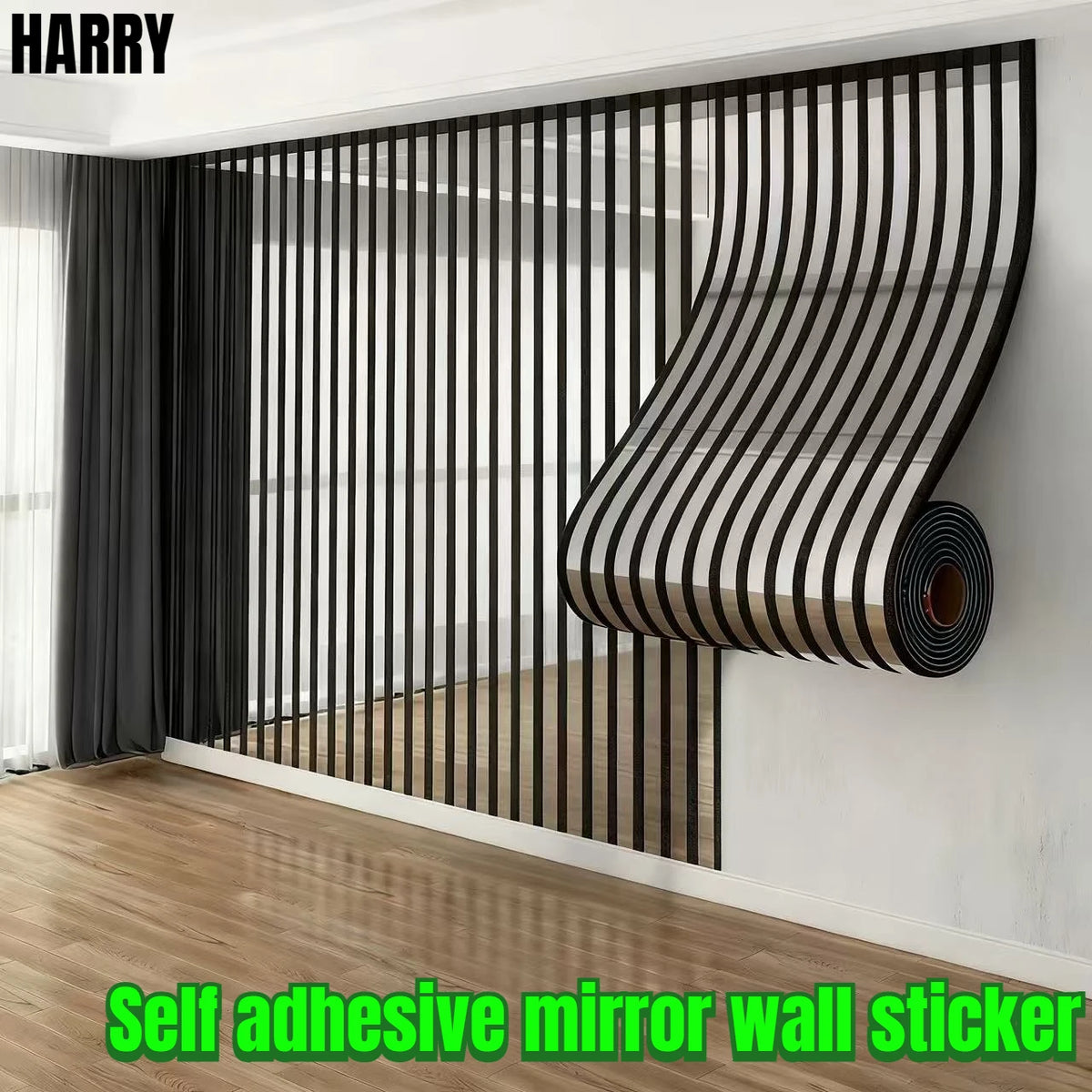 sticker mural auto adhésif texture miroir noir blanc rayures horizontales moderne autocollant