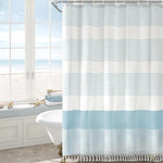 rideau douche polyester bleu clair rayures horizontales plissé moderne opale