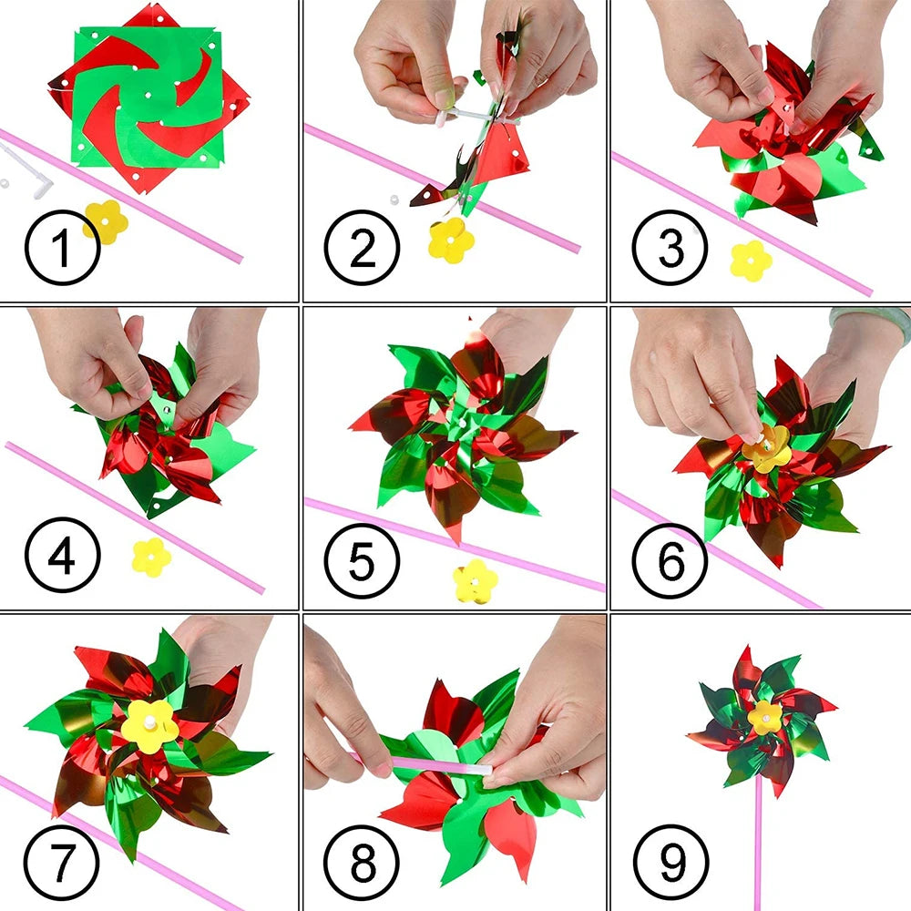 pinwheels multicolores effet métallique bâtons rose jouet enfant décoratif extérieur set 50 pièces