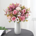 bouquet fleurs artificielles roses classiques intérieur mariage anniversaire décoration vase blanc