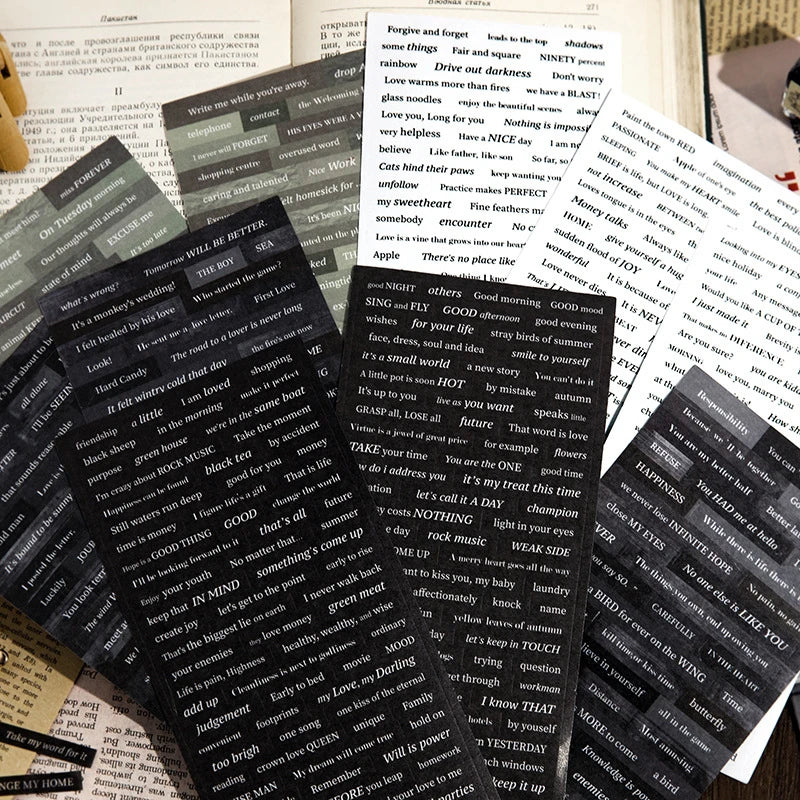 marqueurs pages adhésifs textes imprimés noir gris modernes 90x175mm 3pcs minimalistes citations vintage