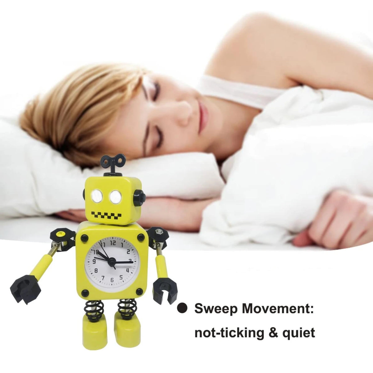 horloge robotique bleu jaune souriant vintage visage carré articulations batteries non fournies