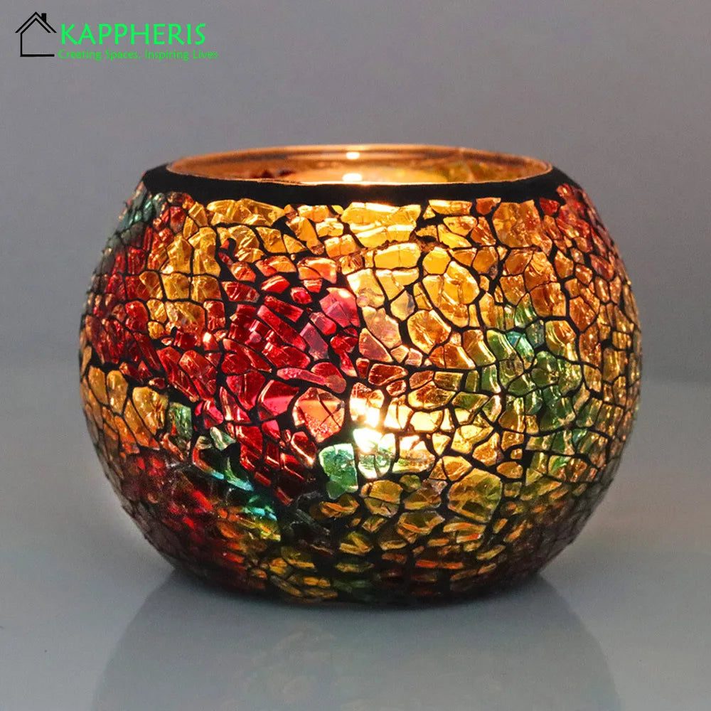 bougeoir multicolore mosaïque artisanal verre opac transparent décoration maison petite bougie chauffe plat support