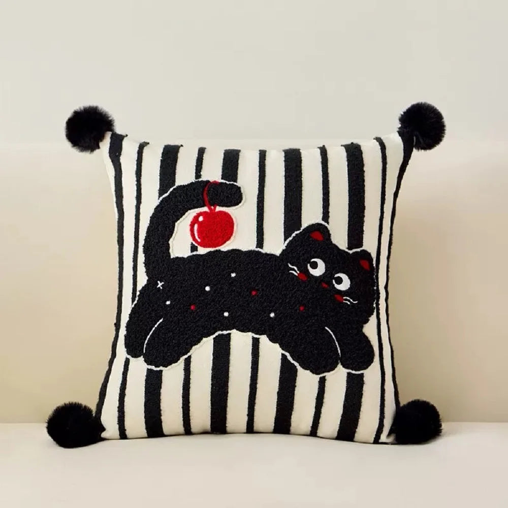 coussin carré 45x45cm motif animaux noir blanc cartoon amovible lavable