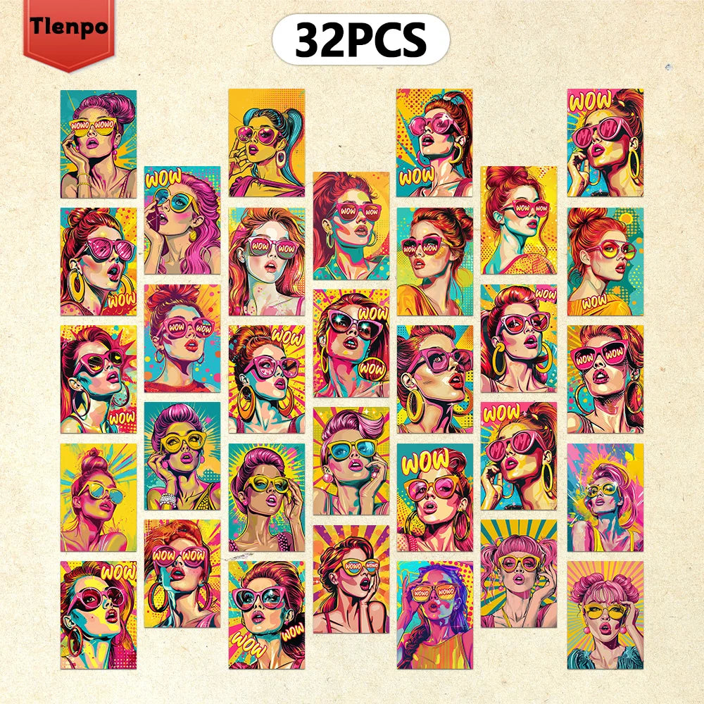 cartes postales pop art multicolores visages lunettes wow décoration mur chambre vintage affiches autocollants