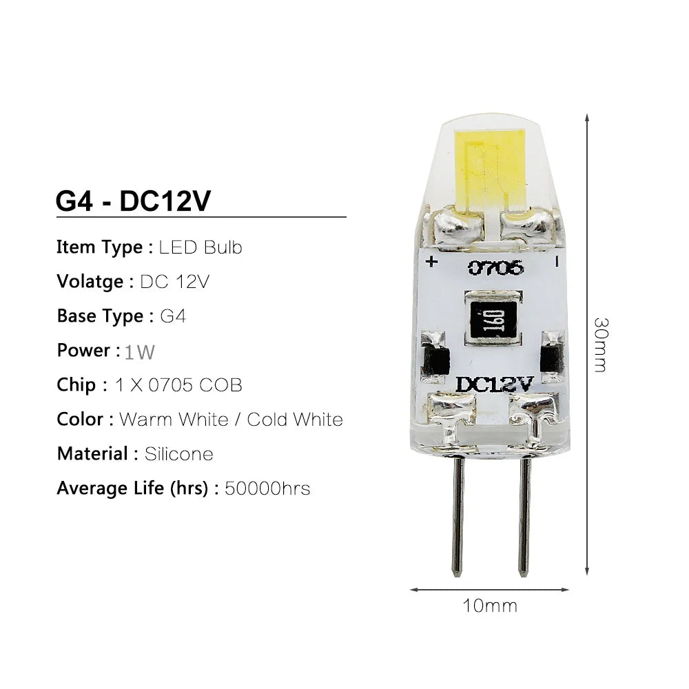 ampoule led transparente 12v g4 360° blanc chaud 2700k 50000h moderne