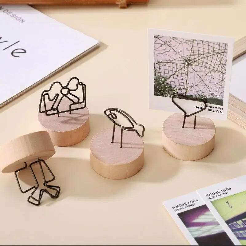 clips photo bois naturel oiseau fleur ampoule minimaliste clips métalliques supports bois