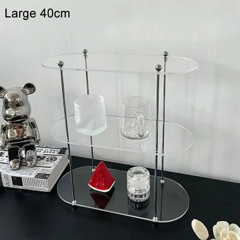 étagère deux niveaux transparente moderne pieds métalliques rangement parfum vaisselle décoratives multifonctionnelle salon