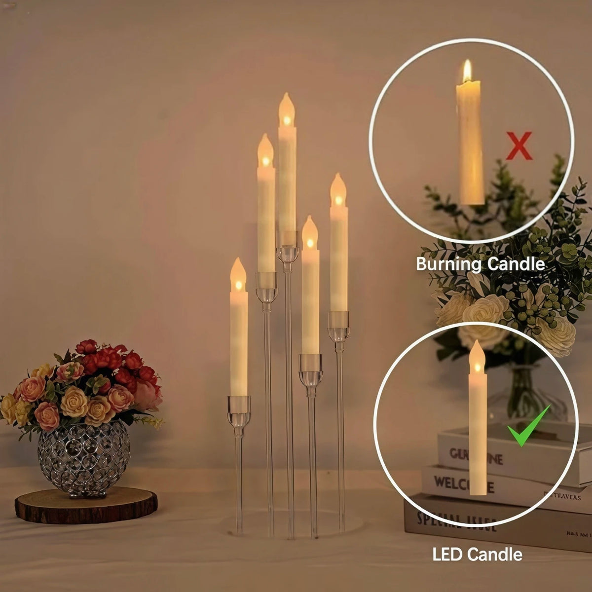 bougeoir moderne transparent bras bougies led mariage décoration table centro