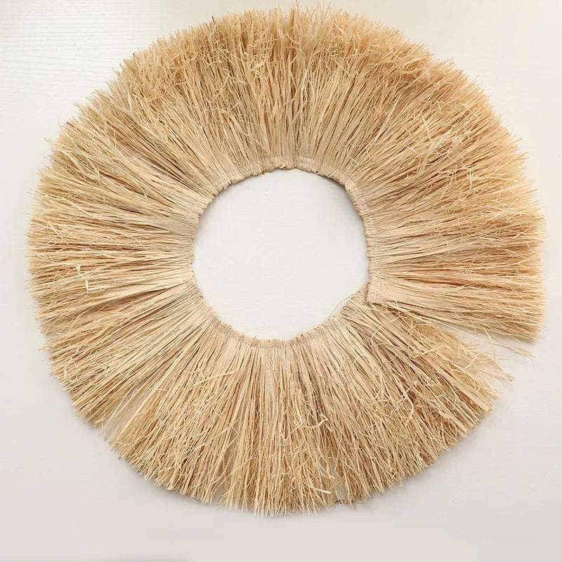 couronne paille rustique beige clair texture naturelle décor mur intérieur wicker sans fixation simple