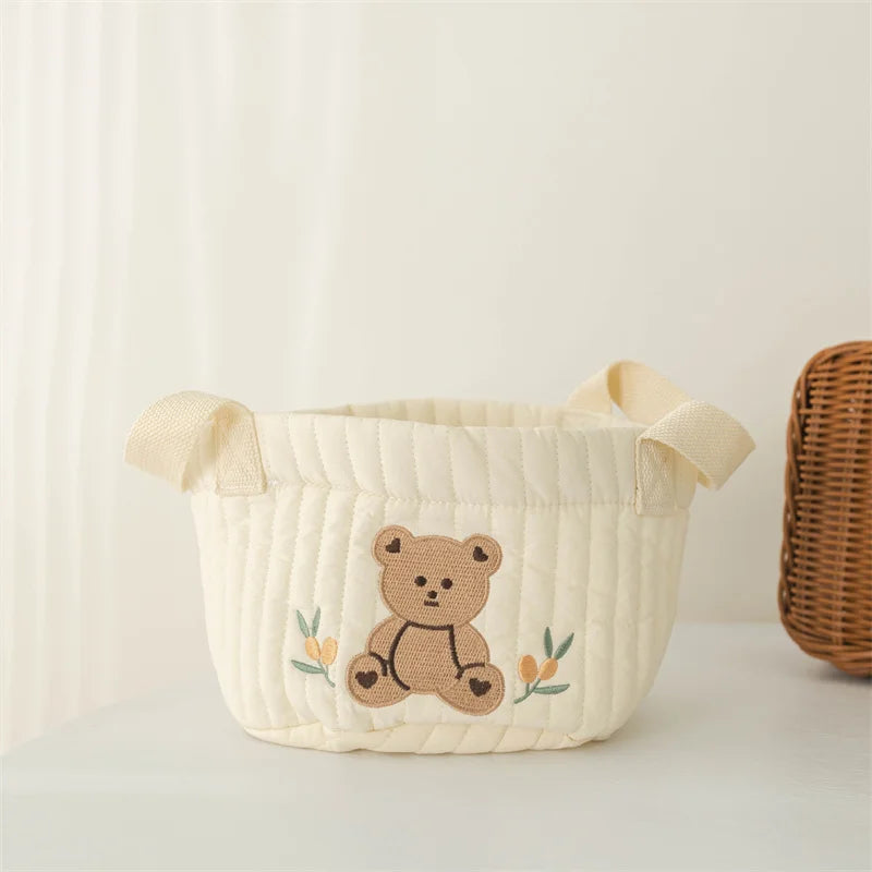 panier rangement brodé animaux ours lapin écureuil poignées détachables rangement vêtements moderne respectueux environnement