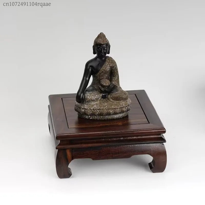 support bois sculpté classique marron foncé objets décoratifs plantes statuettes