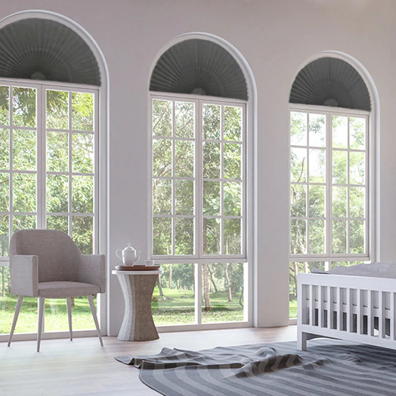 rideau plissé blanc opacité moderne pliures horizontales semi circulaire tissu polyester isolation thermique