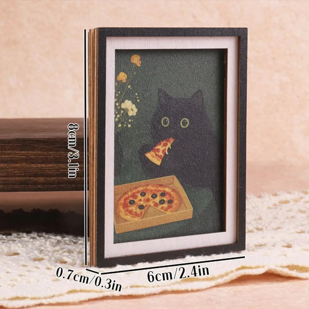 aimant réfrigérateur chat noir pizza fond vert moderne