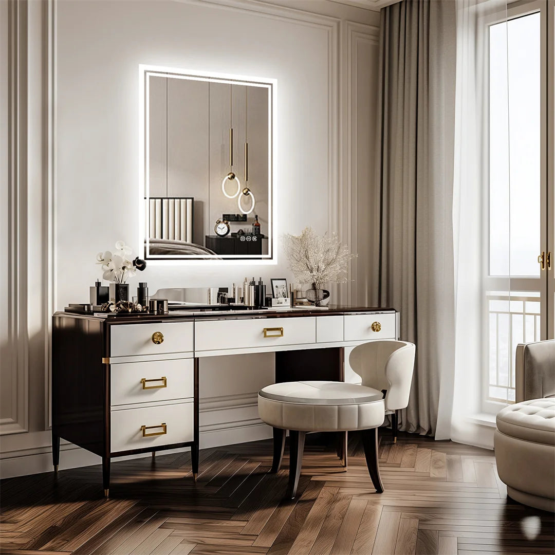miroir bain vasque étagères moderne blanc bois élégant accessoires sallebain
