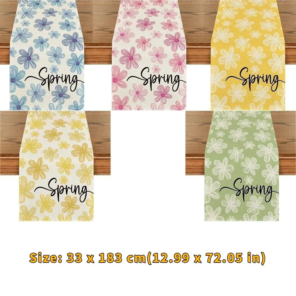 nappe fleurs stylisées printemps couleurs vives bleu rose jaune vert chambre restaurant