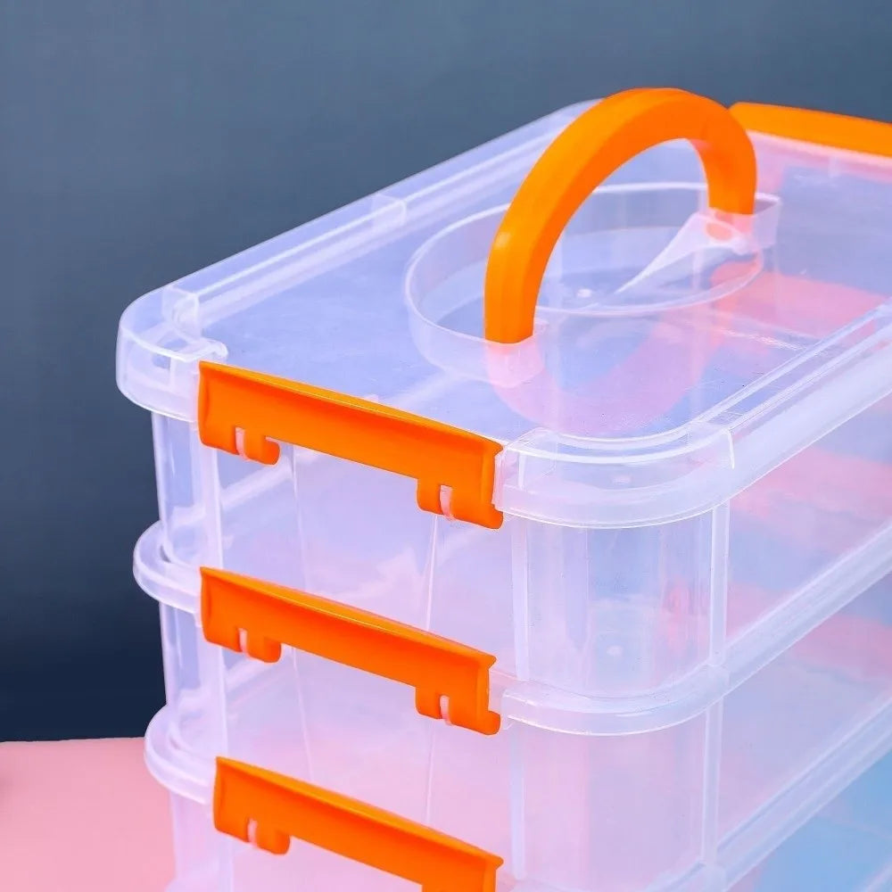 boîte rangement transparente moderne multicolore compartiments réutilisable plastique respectueux environnement poignées détachables