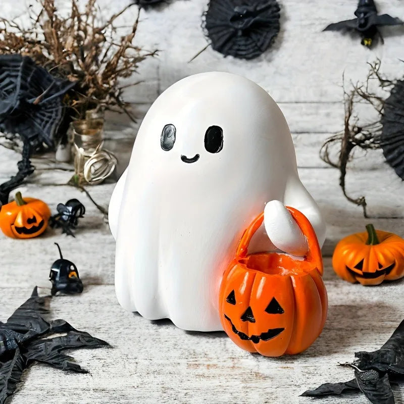 décoration halloween fantôme blanc souriant citrouille jack lantern moderne résine