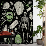 rideau douche halloween crânes squelettes motifs gothiques rose noir