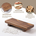 support salle bain bois plateau texturé bouteille savon brosse buvette bougies plantes décorations rustic