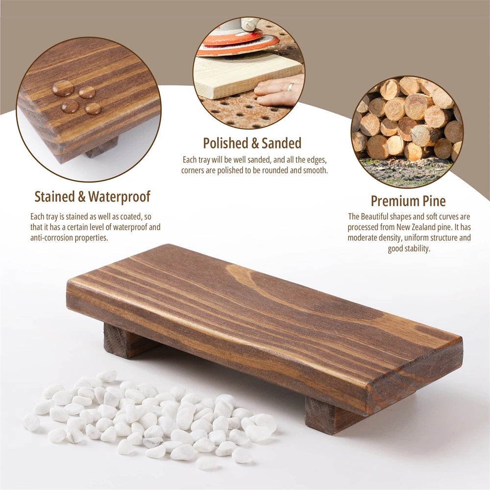 support salle bain bois plateau texturé bouteille savon brosse buvette bougies plantes décorations rustic