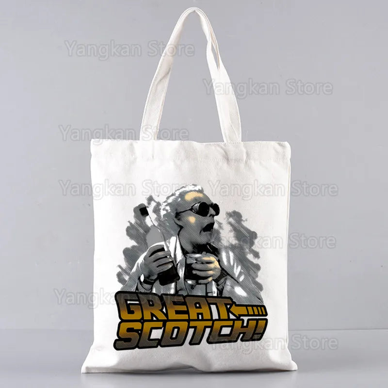 sac main toile blanc imprimé retour vers futur moderne poignées