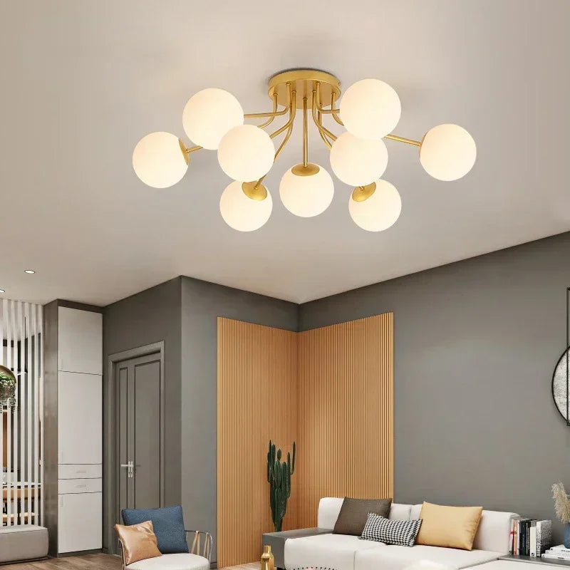 lampe moderne or blanc boules sphères translucides nordique fixée
