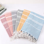 serviette bain coton rose rayures moderne grande taille franges séchage rapide bleu clair